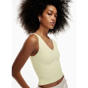 Aritzia Babaton Sculpt Knit Womens Ribbed V-Neck Top. Butter Yellow Size Small